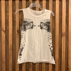 Chaser Cheetah Burnout Sleeveless Tank Raw Hem TShirt